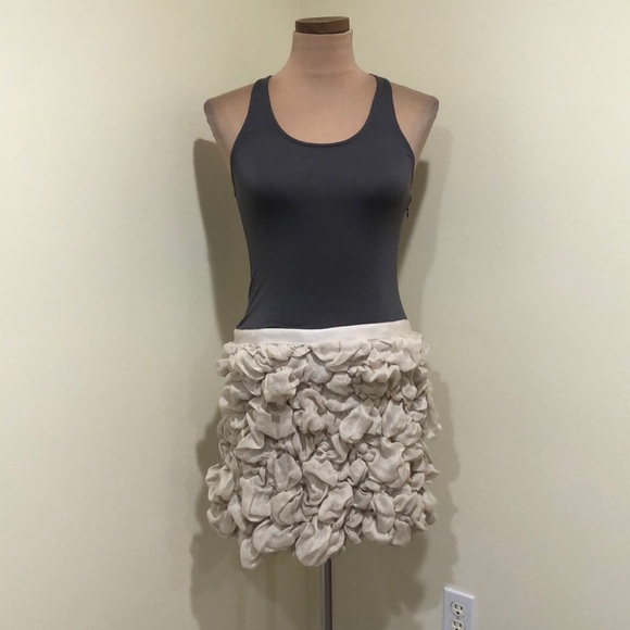 Haute Hippie Dress Size Small Gray Modal Tan Linen Bubble Hem Mini - Picture 2 of 10